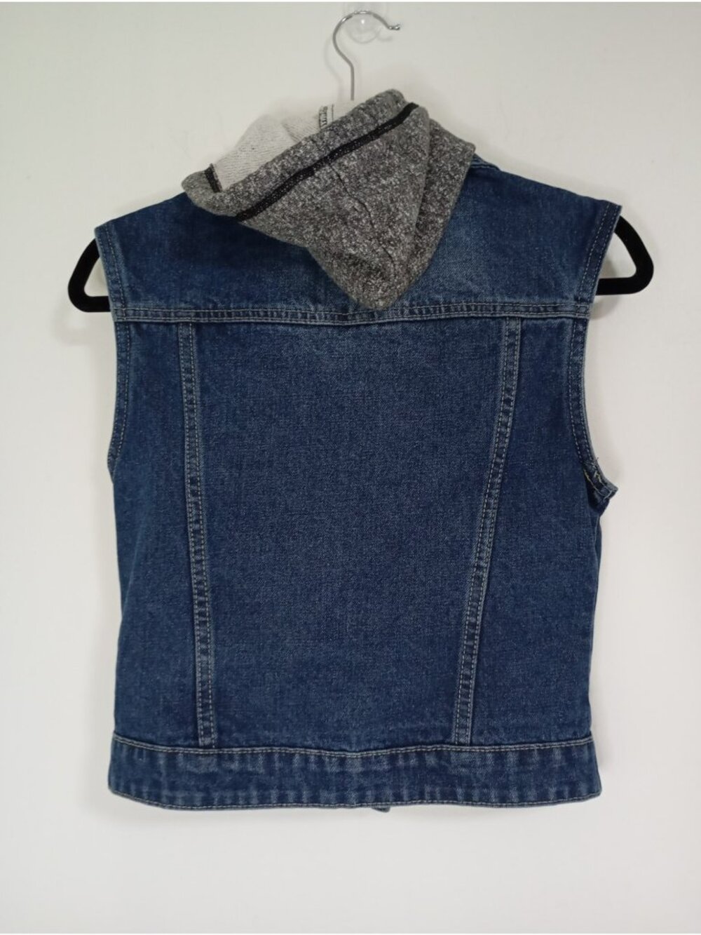 Denim Vest With Hooded Sweater Panel Medium Ranbeeri Cotton Blend Button-Up Blue - Picture 8 of 8